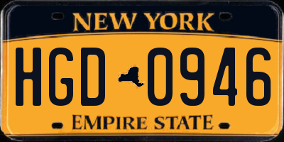 NY license plate HGD0946