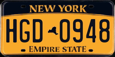 NY license plate HGD0948