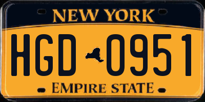 NY license plate HGD0951