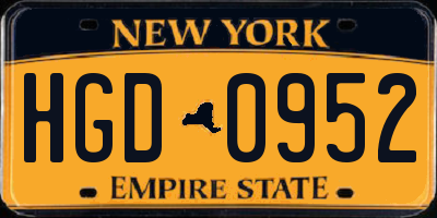 NY license plate HGD0952