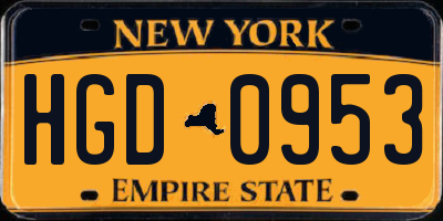 NY license plate HGD0953