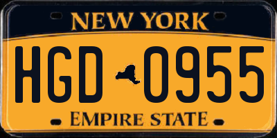 NY license plate HGD0955