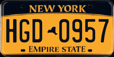 NY license plate HGD0957