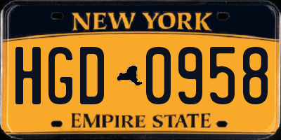 NY license plate HGD0958