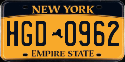 NY license plate HGD0962