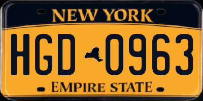 NY license plate HGD0963