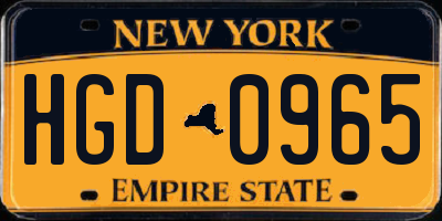 NY license plate HGD0965