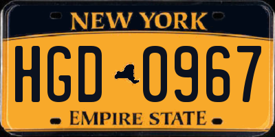 NY license plate HGD0967