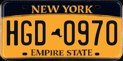 NY license plate HGD0970