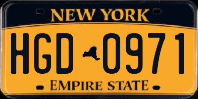 NY license plate HGD0971