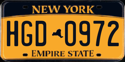 NY license plate HGD0972