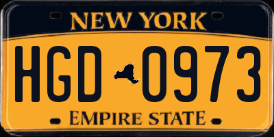 NY license plate HGD0973