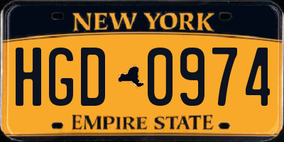 NY license plate HGD0974