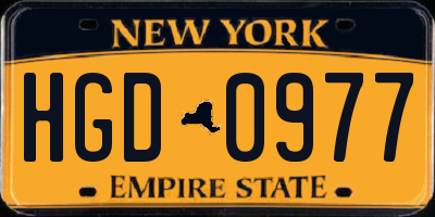 NY license plate HGD0977