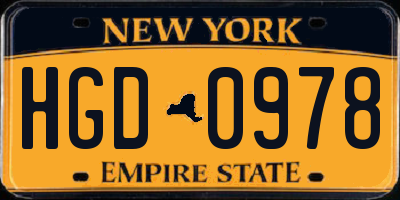 NY license plate HGD0978