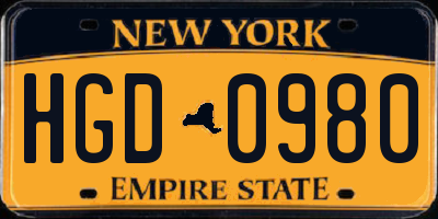 NY license plate HGD0980