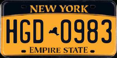 NY license plate HGD0983