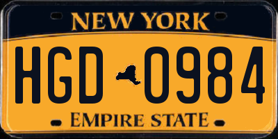 NY license plate HGD0984