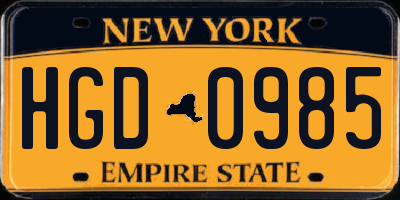 NY license plate HGD0985