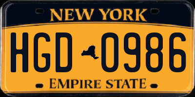 NY license plate HGD0986