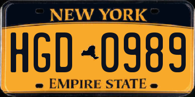 NY license plate HGD0989