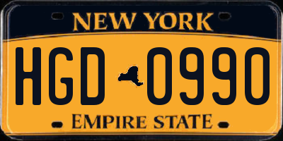 NY license plate HGD0990