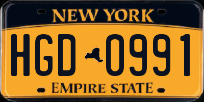 NY license plate HGD0991