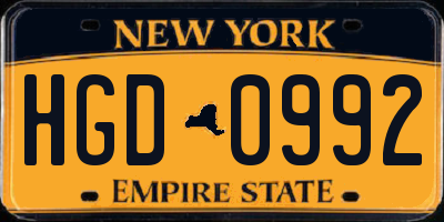 NY license plate HGD0992