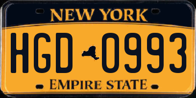 NY license plate HGD0993