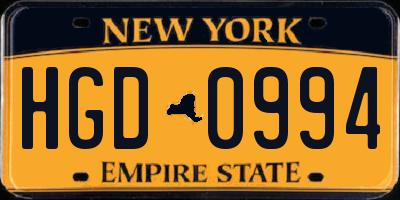 NY license plate HGD0994