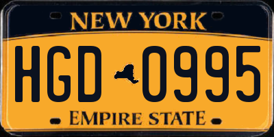 NY license plate HGD0995