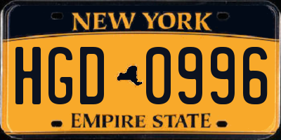 NY license plate HGD0996