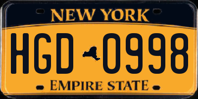 NY license plate HGD0998