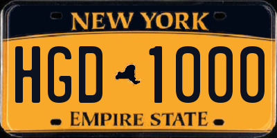 NY license plate HGD1000