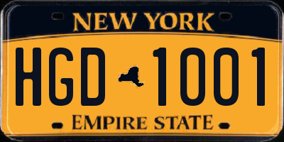 NY license plate HGD1001