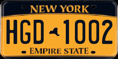 NY license plate HGD1002