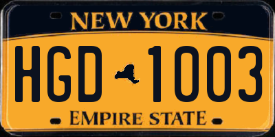 NY license plate HGD1003