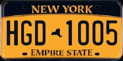 NY license plate HGD1005