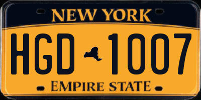 NY license plate HGD1007