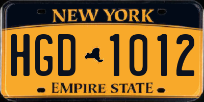 NY license plate HGD1012