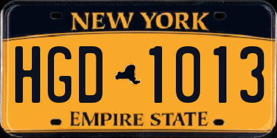 NY license plate HGD1013