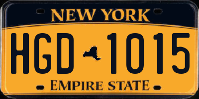 NY license plate HGD1015