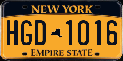 NY license plate HGD1016