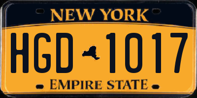 NY license plate HGD1017