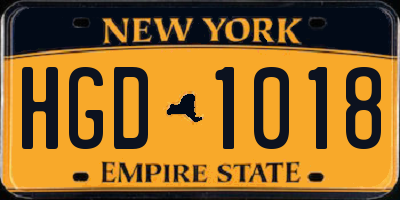 NY license plate HGD1018