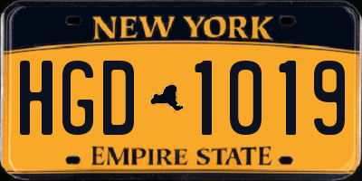 NY license plate HGD1019