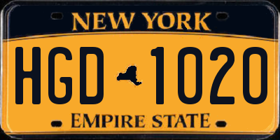 NY license plate HGD1020