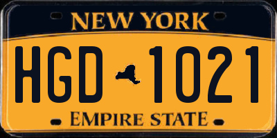 NY license plate HGD1021