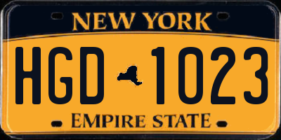 NY license plate HGD1023