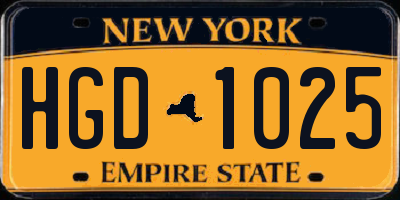 NY license plate HGD1025